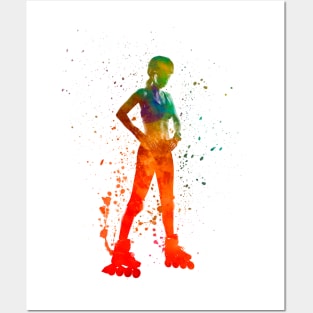 Woman in roller skates in watercolor Posters and Art